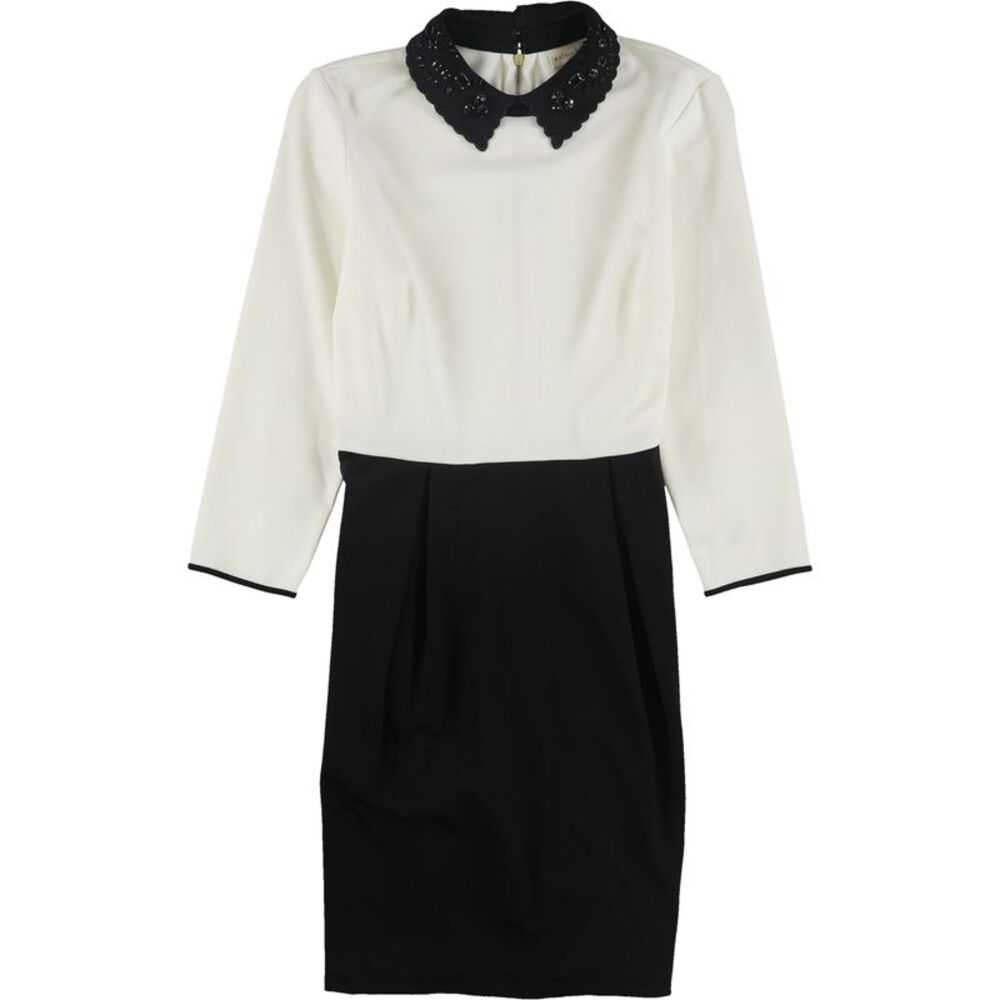 maison Jules Womens Embellished Colorblocked A-line Dress, Black, M, DM